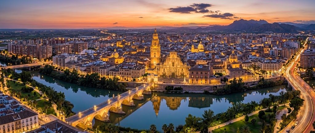 Catedral de Murcia y el río Segura al atardecer — citas lesbianas en Murcia